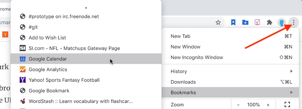 Access your bookmarks on Chrome