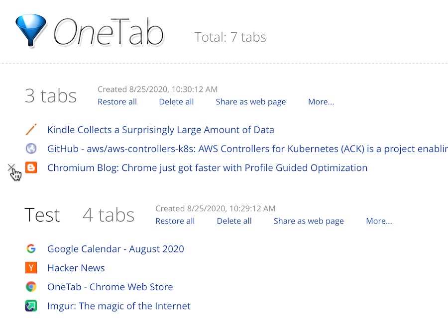 OneTab Chrome Extension