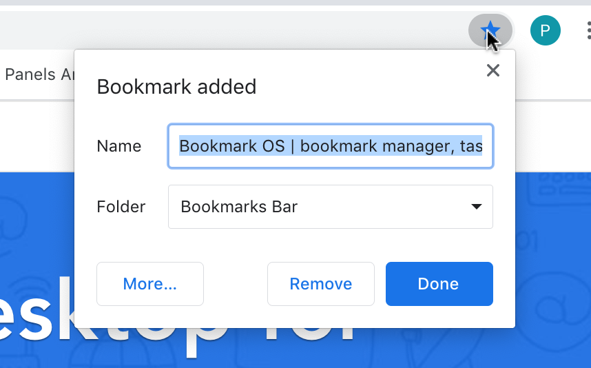 Create bookmark using star on Chrome